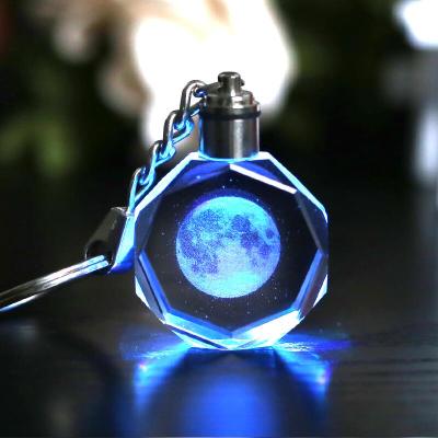 China Personality Durable Design LED Glowing Crystal Cut Glass Key Chain Souvenir Gift for sale