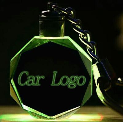 China Glass Key Ring Glowing Crystal Keychain Car Keychains Durable Colorful LED Light Pendant for sale