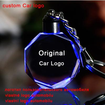 China Crystal Glass Key Chain Laser Engraved Car Logo Crystal KeyChain Custom 3D LED Light Engraving Crystal Glass Key Chain for sale