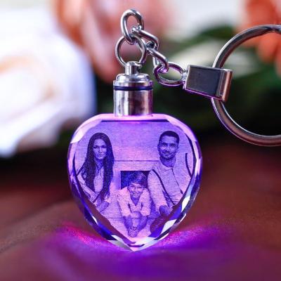 China For Promotional Wholesale Custom Laser Engraved Heart Led Light 3d Crystal Keychain for sale