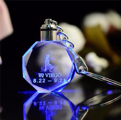 China For promotional designed logo 3d laser led light crystal key chain for promotion gifts for sale