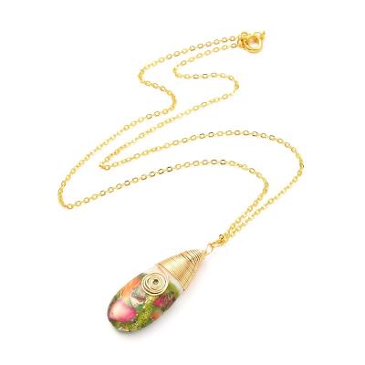 China Trendy Golden Teardrop Jasper Pendant Necklace Natural Imperial from Pandahall 44cm for sale