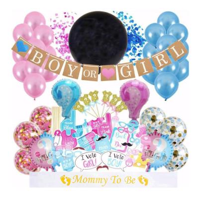 China Paper/Latex Gender Reveal Party Supplies Boy Or Girl Paper Banner Photo Booth Props Balloon Set For Baby Shower Decorations Set for sale