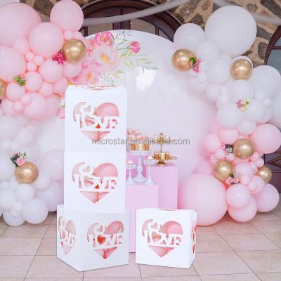 China Valentines Day Party Decorations 4pcs Decor Transparent Paper Pink Boxes Blocks Design For Bridal Shower for sale