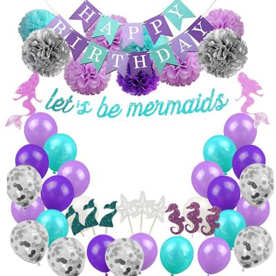 China Birthday Party Hotest Colorful Happy Birthday Banner Balloon Set Mermaid Party Props for sale