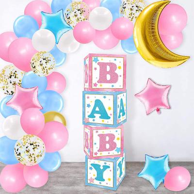 China Party Decoration BABY Blue Pink Gender Reveal Balloon Box Set With Moon Star Aluminum Latex Balloons Baby Boxes For Party Decoration Supplies Kit Set for sale