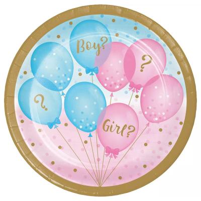 China Disposable Eco - Friendly Baby Gender Reveal Party Decorations Paper Plate Gender Reveal Party Supplies for sale