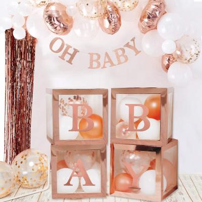 China Paper Girl Rose Gold Balloon Boxes Baby Shower Birthday Decorations with Letters Party Boxes Block for Bride Shower for sale