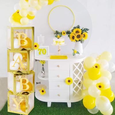 China Transparent Paper Gold Balloon Boxes with Letters BABY Letters for Boy Girl Baby Shower Boxes Decoration for sale