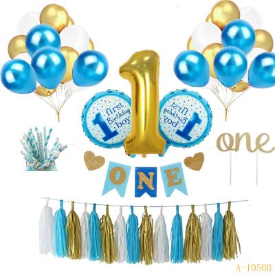 China Birthday Decorations Party Blue Cupcake Topper Kids Birthday Party Supplies Gold Tassel 1st Birthday Party Supplies for sale