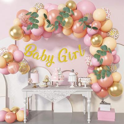 China Baby Shower Indoor Decorations for Girl, Rose Gold Pink Balloons Arch Garland Kit with Eucalyptus Boho Greenery Baby Banner for sale