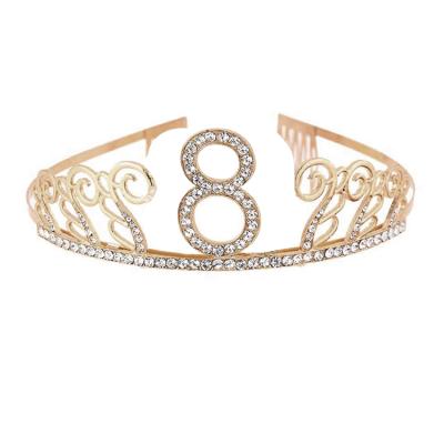 China Alloy Happy Birthday Tiara Age Number Rhinestone Happy Birthday Tiara 5 Birthday Crown for sale