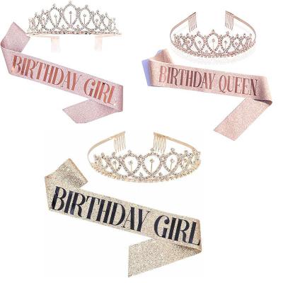 China Alloy+Rhinestone Birthday Gifts Sparkle Birthday Sash Gifts Birthday Queen Sash & Rhinestone Tiara Kit for sale