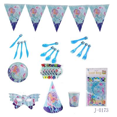 China Birthday Decoration Birthday Party Supplies Mermaid Paper Hat Party Banner Kids Themes Birthday Decoration Set for sale