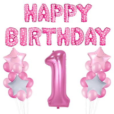 China Birthday Decoration Birthday Happy Balloons Pink Backdrop Girls Theme Birthday Party 1st Birthday Decorations Kit Set for sale