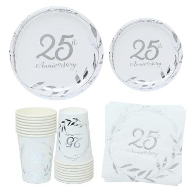 China Tableware Sets 25th Birthday Party Supplies Disposable Tableware Set Wedding Birthday Party Baby Shower Decoration for sale