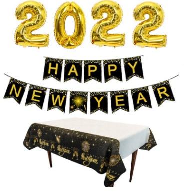 China 2022 Aluminum Foil Happy New Year Decorations Kits For Home Happy New Year's Eve Party Supplies Happy New Year Banner for sale