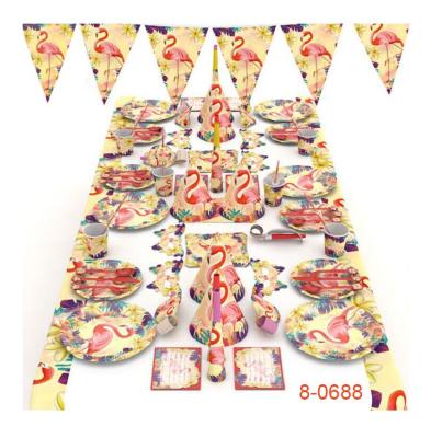 China 2021 New Arrivals Luxury Girl Flamingingo Party Kids Birthday Party Decoration Supplies Set Dish Cup Napkins Straw Tablecloth Paper for sale