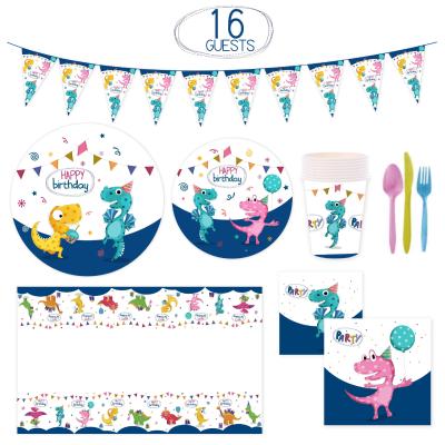 China Luxury Birthday Party Decoration Supplies Happy Birthday Baby Dinosaur Party Tableware Set for Kid Birthday for sale