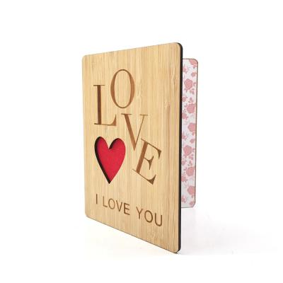 China China Card I Love You Handmade With Real Wood Bamboo Wood Greeting Cards For Happy Valentines Day Card Birthday Gifts For Wife for sale