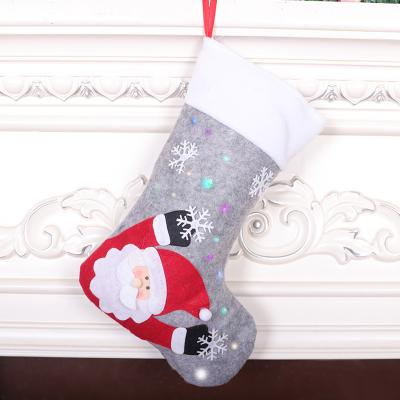 China Christmast Ornament 2021 New Gray With Light Christmas Eve Christmas Socks Gift Bag Hanging Decor Candy Bag Christmas Tree Supplies for sale