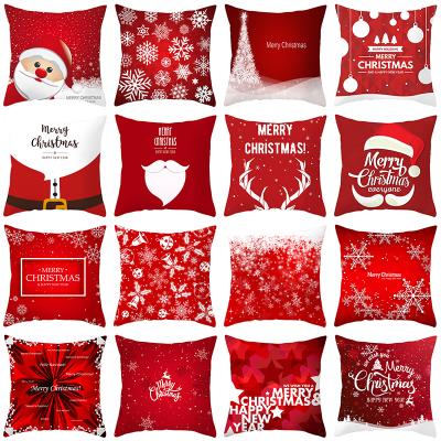 China 2021 Portable Merry Christmas Christmas Car Home Red Opp Bag 50pcs Pillowcase Pillow Case Cover Santa Claus Cushion Cover Sofa Decorative for sale