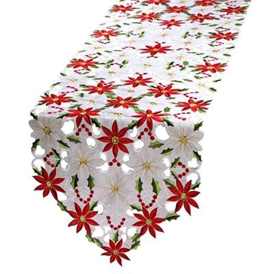 China Holly Poinsettia Table Runners For New Luxury Christmas Stripe Table Runner Sale for sale