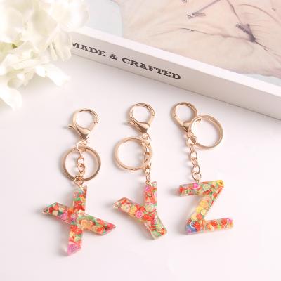 China Crystal Letter A-Z Keychain For Women Pinch Handbags Resin Alphabet Initial Letter Pendant for sale