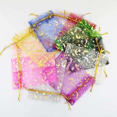 China Recyclable Organza Bags Wholesale Star Moon Print Organza Bags Bronzed Organza Wedding Gift Package Candy Jewelry Package for sale