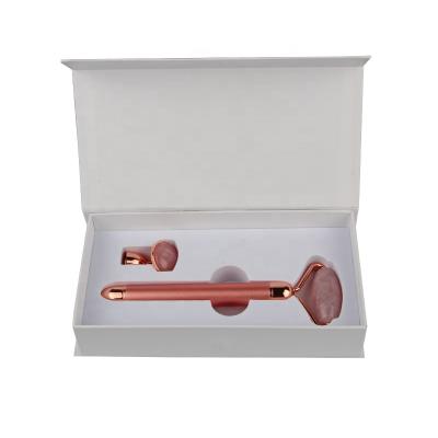 China High quality face lift pink stone vibration rose quartz 2 in 1 natural jade electric roller facial massager for sale