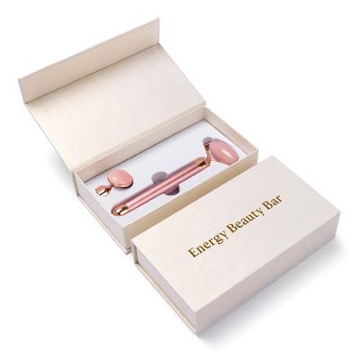 China Custom dropshipping private label face lift 2 in 1 crystal facial vibrating powder jade roller kit for sale