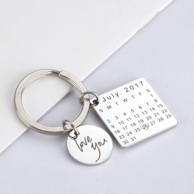 China Vintage Stainless Steel Custom Calendar Key Chain For Birthday Present Valentine Day Gift for sale