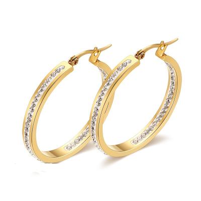 China Clip On Earrings Wholesale Price 316L Stainless Steel Women Clear Circle Earring Rhinestones For Lady Jewelry for sale