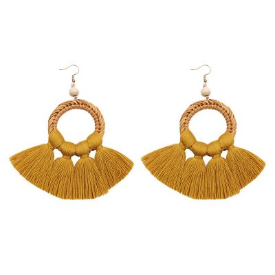 China Bohemia Statement Rattan Earrings Tassel Circle Hoop Earrings For Women Shape Jewelry Gifts for sale