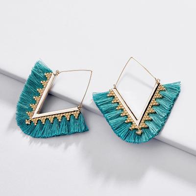 China 2019 Geometric Fringe Beaded Drop Statement Earrings Women's Tassel Bohemian Dangle Earrings Dangle For Women for sale