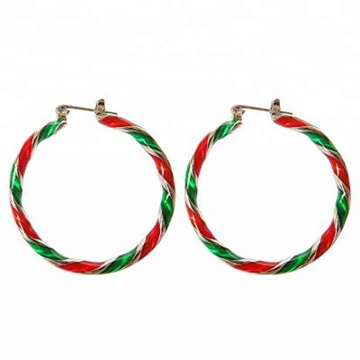 China Hoop Earrings Merry Christmas Garland Circle Pierced Earrings For Women Girls Alloy Red Green Earrings for sale