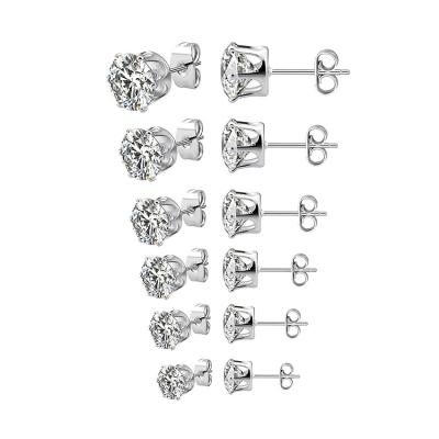 China ALLOY Women's Zircon Stone Stud Earring Brass Round Clear Multipack Earrings (6 Pairs) For Men And Women for sale