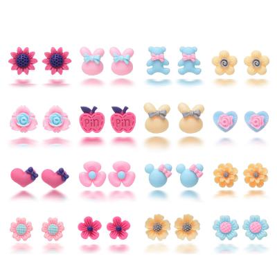 China Cute Resin Earring Set Candy Color Stud Earrings For Girls 16 Pairs/Set for sale