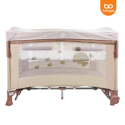 China 2022 Modern Wholesale Crib Mobile Portable Bumper Playpen Baby Crib Huts Luxury Foldable 3 in 1 Playpen Travel Beds with Mosquito Net for sale