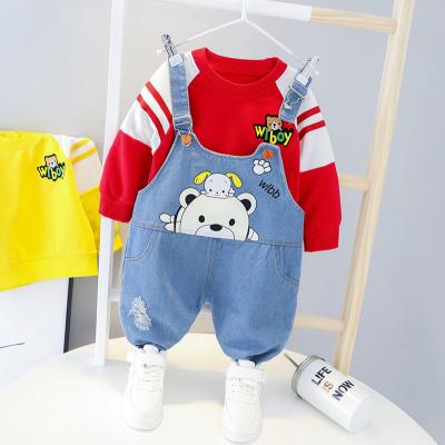 China 2698 2 Piece Sweater Children Clothing Set Leisure Unisex Suit Suspenders Long Sleeve Cowboy Baby Girls Cartoon Outdoor Fashion for sale