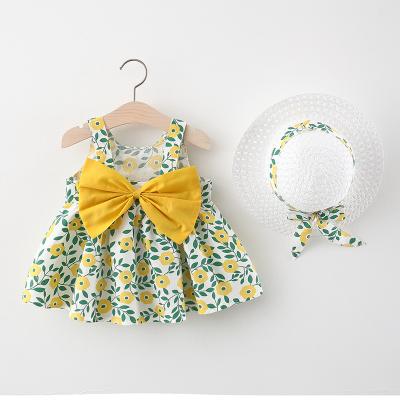 China Princess Skirt T3042 Summer New Babies Skirt Korean Sundress Print Dress Straw Hat Style Dropshipping for sale