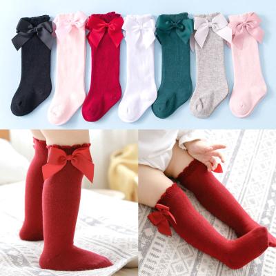 China 2022 New Girl's Children's Socks High Quality Soft 100% Cotton Edge Baby Tube Big Bow Knee Long Socks 0-7Y for sale