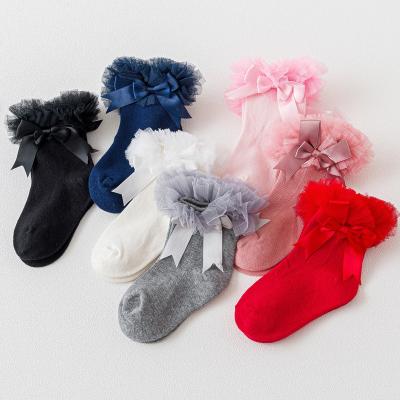 China New Autumn Girls Pengpeng Bow Princess Lace Socks School Net 2022 Ventilation Spring Performance Socks Double for sale