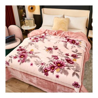 China Nondisposable style super soft multisize heavy plush Korean polyester raschel warm printed bed blanket for winter for sale