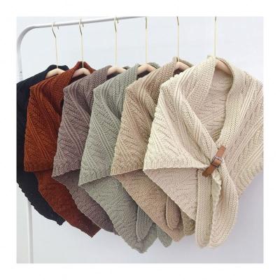 China Wholesale New Arrival Polyester Round Down Neck Women Knitted Poncho Sweater Crochet Patterns Shawl For Women for sale