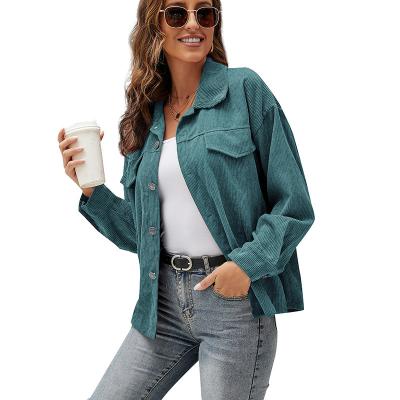 China Wholesale Women Breathable Turn Down Collar Pockets Button Corduroy Shacket Jacket for sale