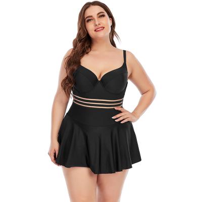 China Wholesale Breathable Women Plus Size Hot Sale Solid Color One Piece Swimsuit Plus Size Swimdress for sale