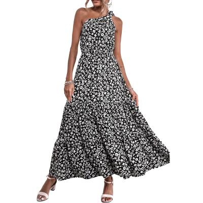 China Breathable Women Wholesale Holiday Bohemian Swing Beach Long Swing Shoulder Floral Dress for sale