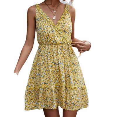 China Women Breathable Wholesale Summer Floral Print Casual Halter Mini Dress for sale