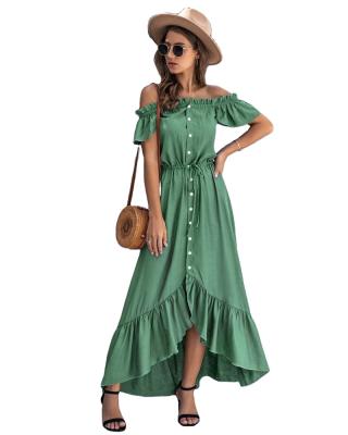 China 2022 Summer Breathable Wholesale Women Shoulder Irregular Ruffled Maxi Dress for sale